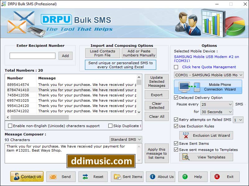 Screenshot of Bulk Text SMS Sender