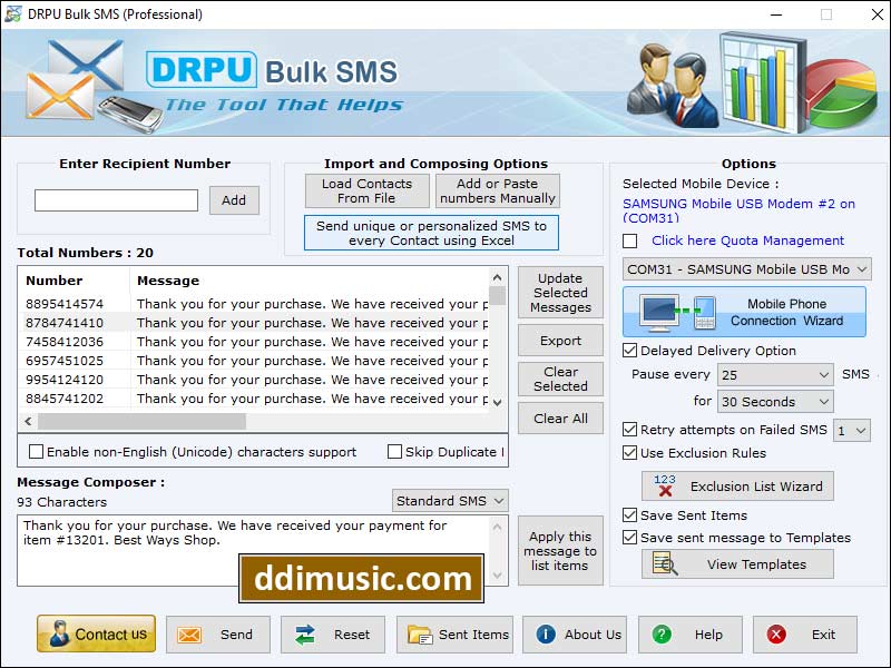 Screenshot of Bulk Text SMS Sender 2.0.1.5