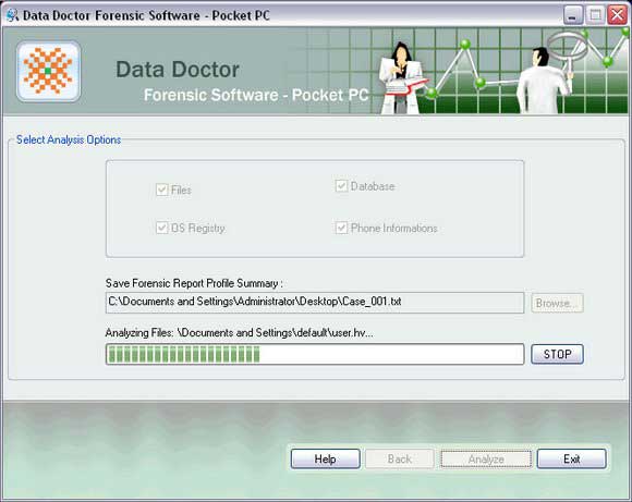 Screenshot of Pocket PC Forensic Analyzer