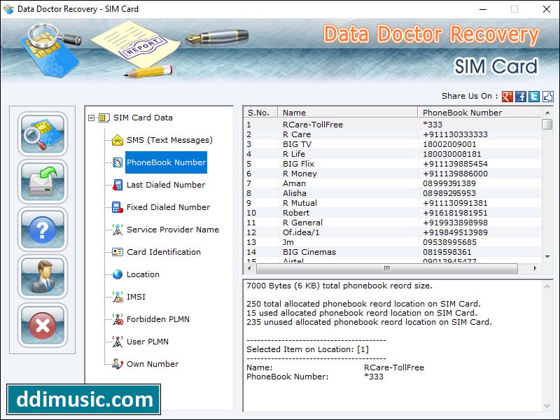 Screenshot of Simcard information Recovery Software