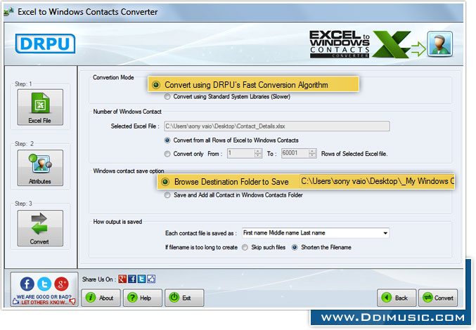 Excel to Windows Contacts Converter