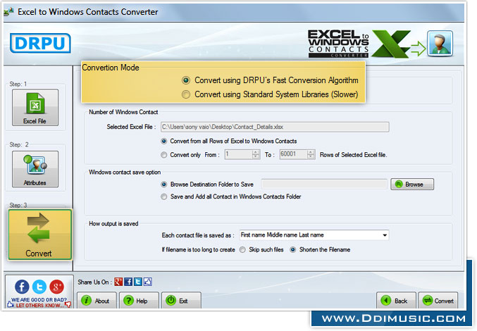 Excel to Windows Contacts Converter